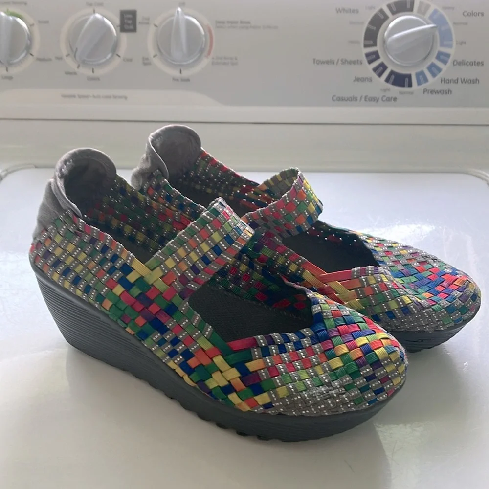 St John’s bay 8.5 wedge Mary Jane’s rainbow colorful stretchy platform shoes